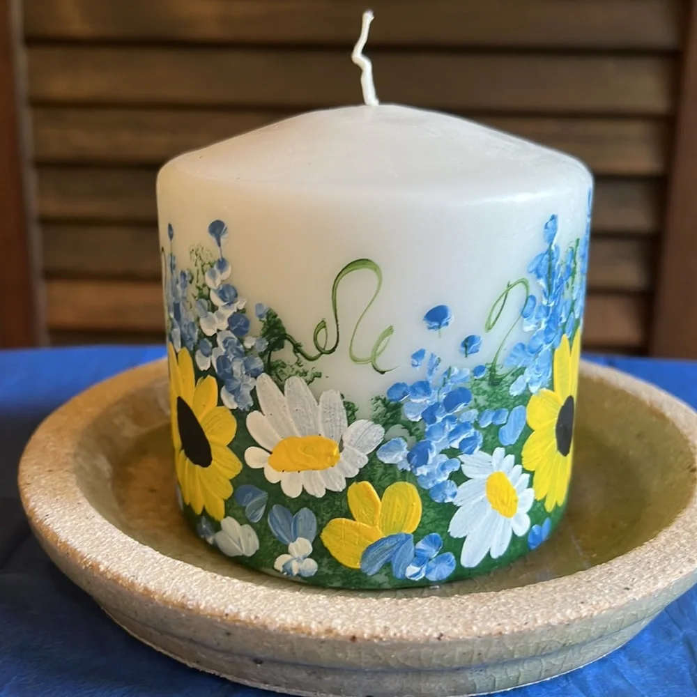 4x4 Hand Painted Blue Bonnets Medley Pillar Candle